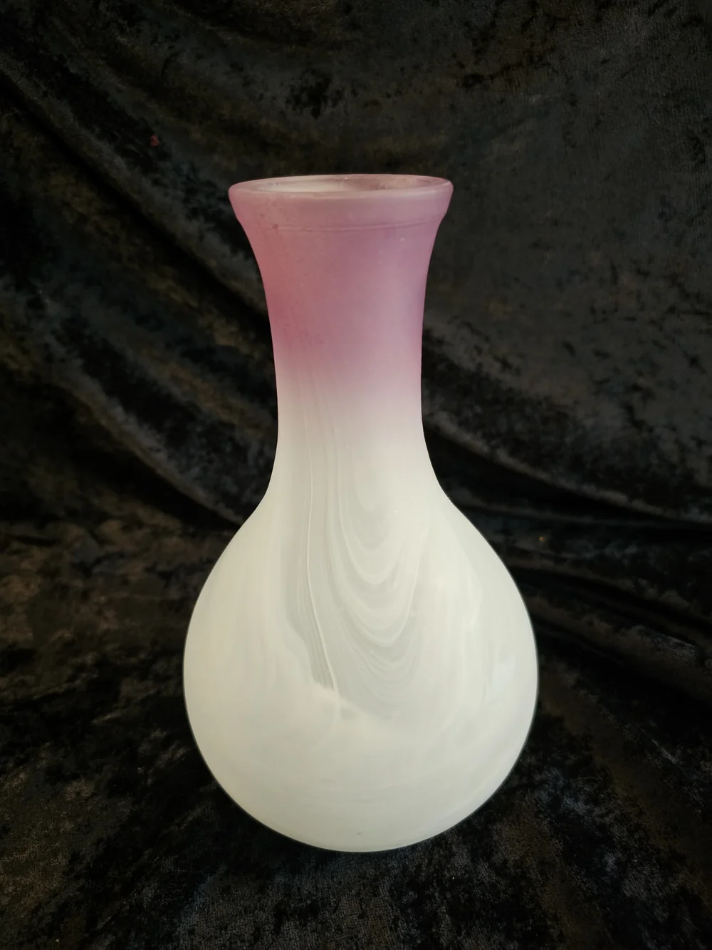 Vintage MCM Purple & White Satin Glass Vase Heavy 2lb Hand Blown Art Glass